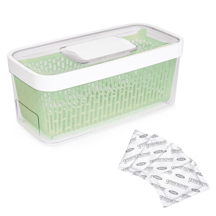 GreenSaver Produce Keeper (5.0 Qt) & OXO GreenSaver Carbon Filter Refills - 4 Pack Bundle - US 8639