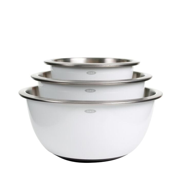 3-Piece Stainless Steel Mixing Bowl Set - White - US 7180