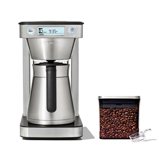 12-Cup Coffee Maker with Podless Single-Serve Function & Steel Coffee POP Container (1.7 Qt) with Scoop Bundle - US 8960
