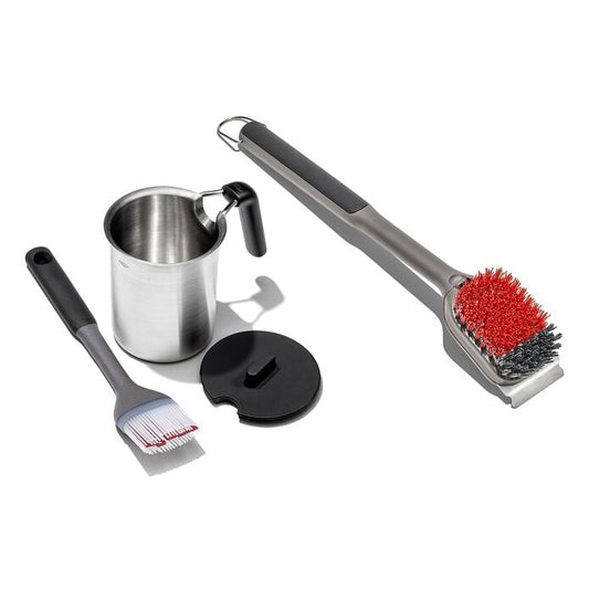 Grilling Basting Pot and Brush Set & Nylon Grill Brush for Cold Cleaning Bundle - US 5947
