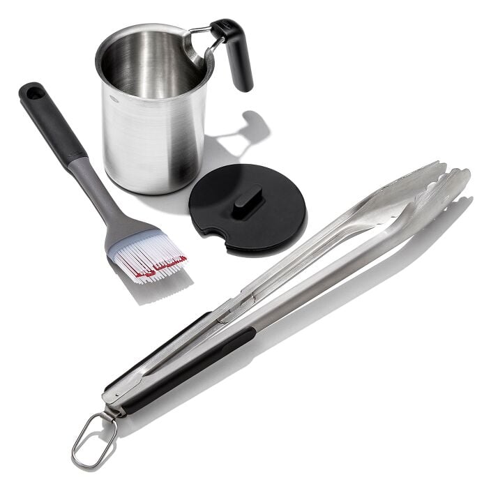 Grilling Basting Pot and Brush Set & Grilling Tongs with Built-In Bottle Opener Bundle - US 9500
