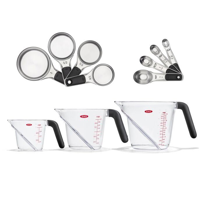 3 Piece Angled Measuring Cup Set & Stainless Steel Measuring Cups and Spoons Set Bundle - US 6570