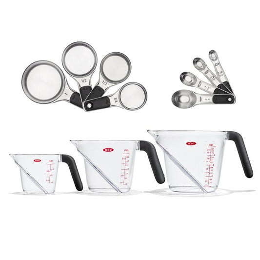 3 Piece Angled Measuring Cup Set & Stainless Steel Measuring Cups and Spoons Set Bundle - US 6570