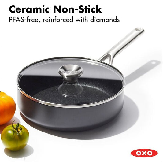 Ceramic Professional Non-Stick 3-Quart Sauté Pan with Lid - US 8296