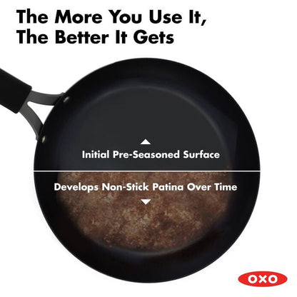 OXO Carbon Steel Obsidian Series 12-Inch Frypan with Silicone Sleeve - US 0798