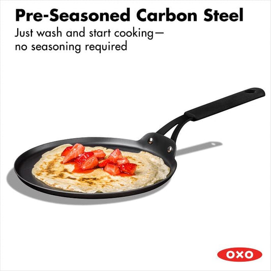 Obsidian Carbon Steel 10-Inch Crêpe Pan with Silicone Sleeve - US 6807
