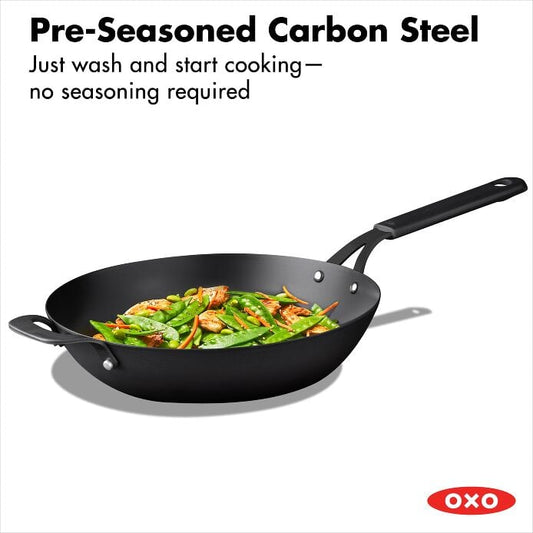 Carbon Steel Obsidian Series 12-Inch Wok with Silicone Sleeve - US 1920