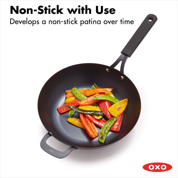 Carbon Steel Obsidian Series 12-Inch Wok with Silicone Sleeve - US 1920