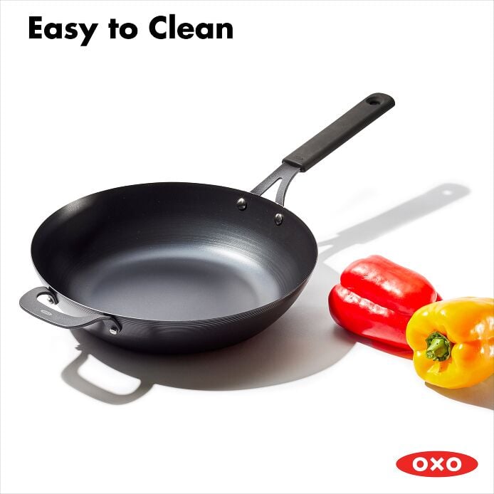 Carbon Steel Obsidian Series 12-Inch Wok with Silicone Sleeve - US 1920