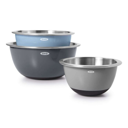 3-Piece Stainless Steel Mixing Bowl Set - Blue/Gray - US 0754