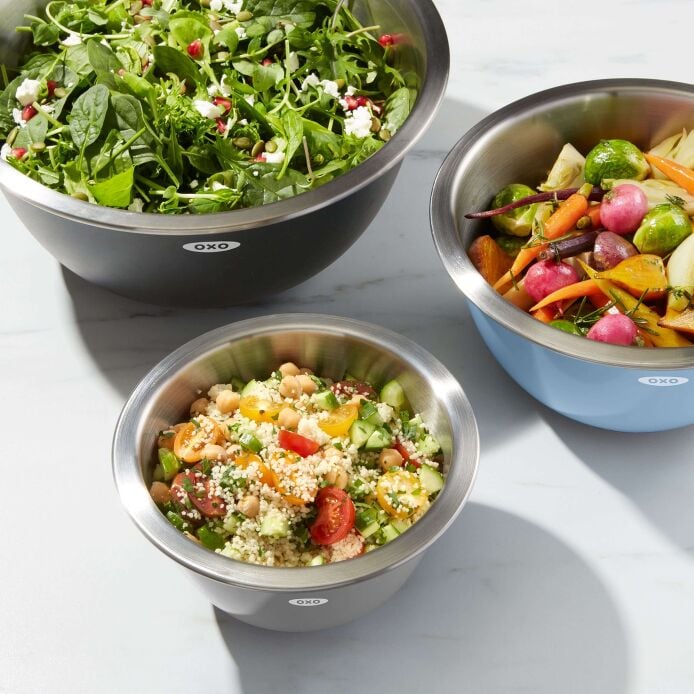 3-Piece Stainless Steel Mixing Bowl Set - Blue/Gray - US 0754