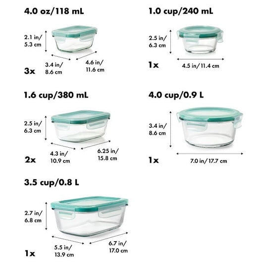 16 Piece Glass Smart Seal Everyday Container Set - US 2462