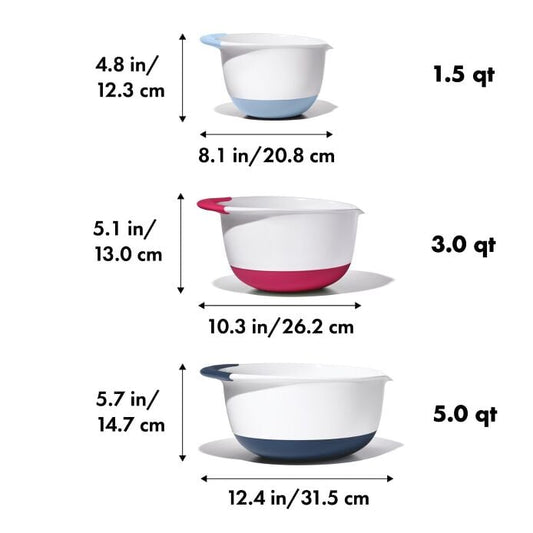 3 Piece Mixing Bowl Set New Colored Handles - US 7265
