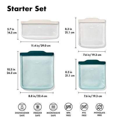 Silicone Reusable Bag - 4 Piece Starter Set - Oat/Lagoon - US 9503