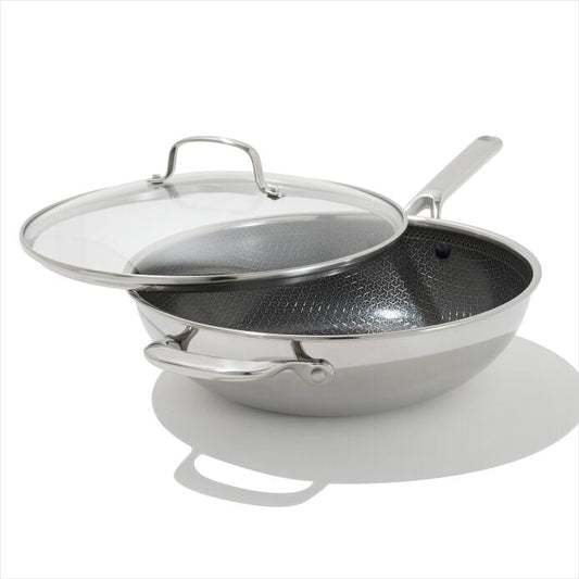 Trident Hybrid Non-Stick Stainless Steel 5 Qt Wok with Lid - US 6070