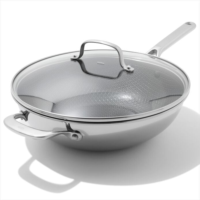 Trident Hybrid Non-Stick Stainless Steel 5 Qt Wok with Lid - US 6070