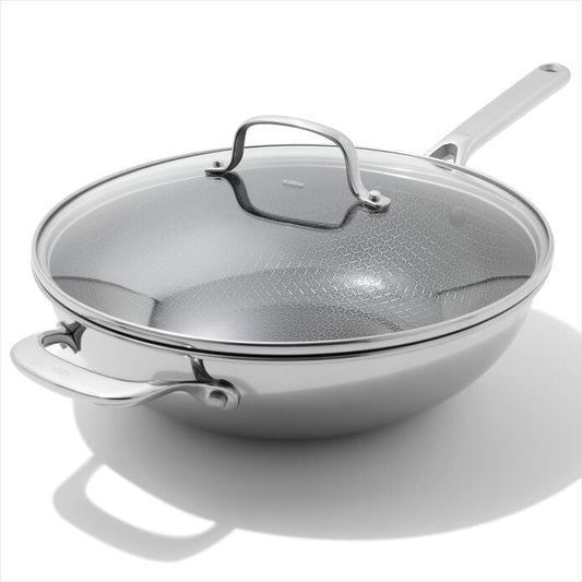 Trident Hybrid Non-Stick Stainless Steel 5 Qt Wok with Lid - US 6070