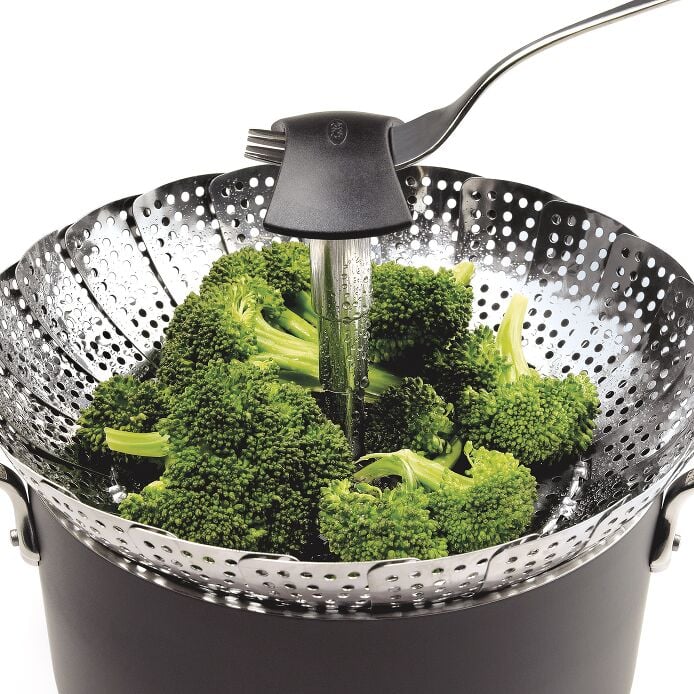 Stainless Steel Steamer with Extendable Handle - US 7956